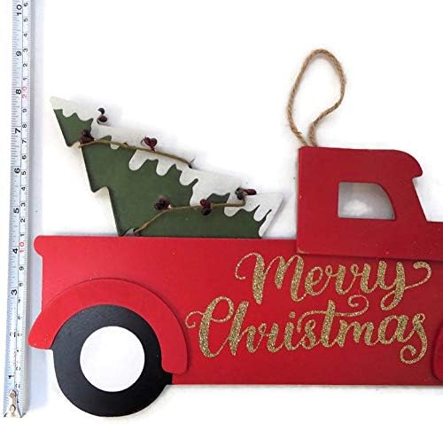 Sretan božićni crveni kamion Vintage Decor Wood potpisao sa prednjim vratima Zidna kućišta Kuhinjski ured
