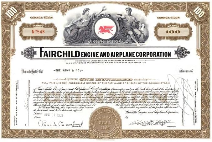 Fairchild engine and Airplane Corporation-certifikat avio zaliha