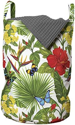 Ambesonne egzotična torba za veš, šareni leptiri cvijet hibiskusa Strelitzia uzorak palminog lišća, korpa
