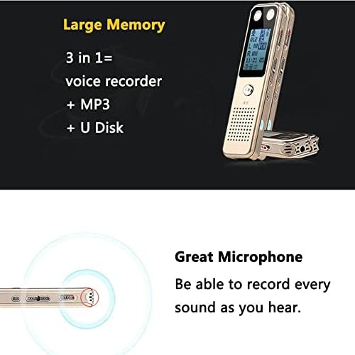 DLOETT Prijenosni Audio diktafon Digitalni Mini diktafon za snimanje sa funkcijom zaštite lozinkom MP3 Player