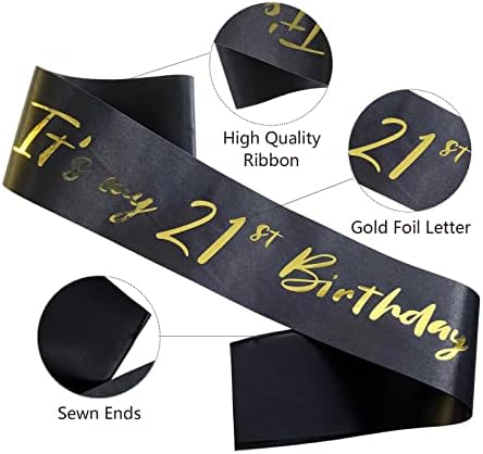 21. rođendanski krila, crne satenske meke kašike sa zlatnim slovom folije, to je moj 21. rođendanski ukrasi