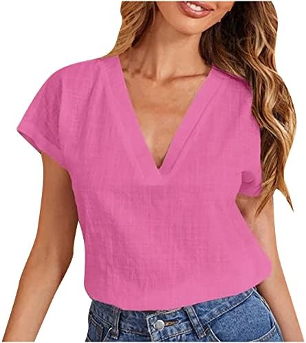 Plus Size pamučni laneni vrhovi za žene Floral Print Henley Shirts 3/4 Lantern rukavi T-Shirt labave bluze