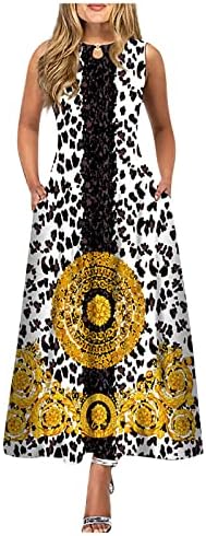 Proljetna moda za žene 2023, Ženska casual tiskanje Veliki haljina s okruglim vratom bez rukava bez rukava