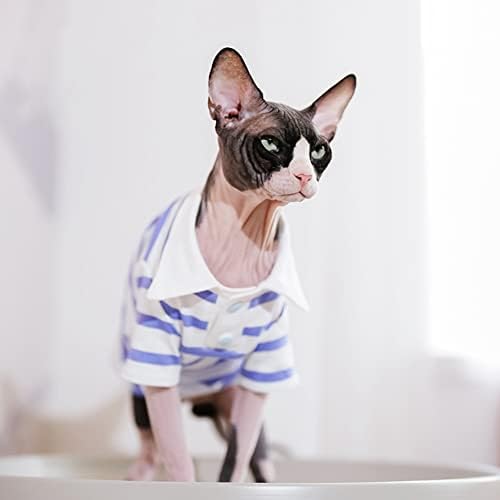 WCDjomop bez kose mačke - proljeće ljeto pamučno polo majica Stripe Print dugih rukava pulover prozračne