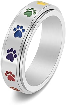 Pas Paw Print Spinner Fidget prsten od nehrđajućeg čelika anksioznost rotirati bend za štene ljubimaca spomen