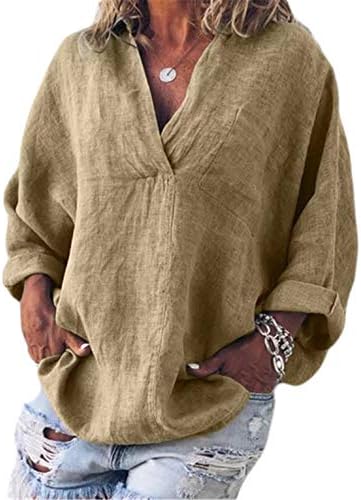 Andongnywell ženska bluza s bluzom s V-izrezom Ležerne prilike Labave košulje Dugi rukavi Tunički pulover TEES Bluze