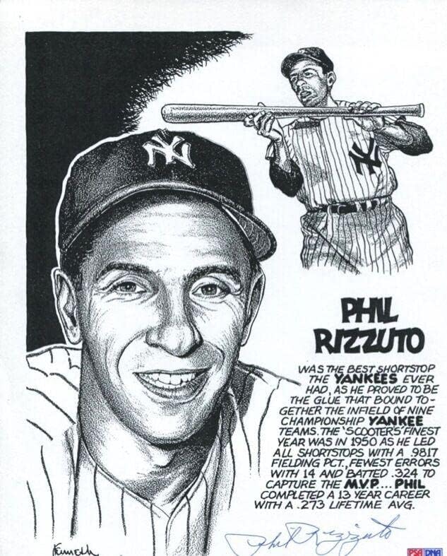 Phil Rizzuto 8x10 B & W Artwork Auto PSA / DNK - AUTOGREM MLB Photos
