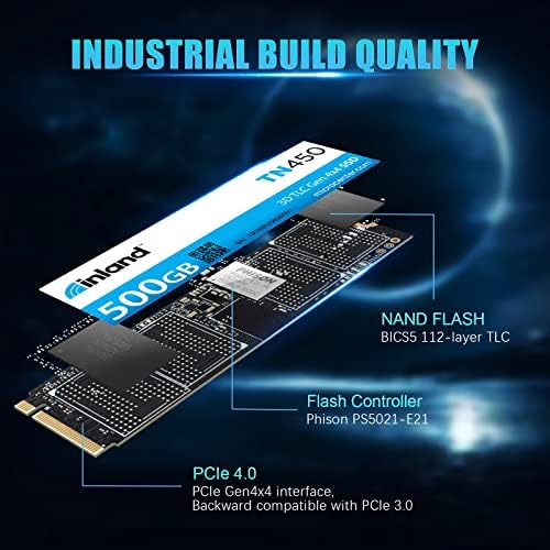 Inland TN450 Interni igrački PC NVME SSD 500GB PCIe 4,0 m.2 GEN4 X 4 4 2280 SSD, do 5000 MB / S, 3D TLC