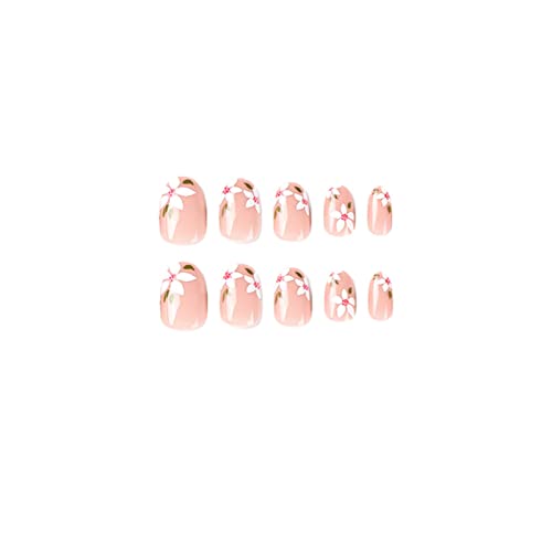 24kom Summer Pink Flowers lažni Nail Full Cover Oval kratka presa na noktima sa lepkom za žene i devojke