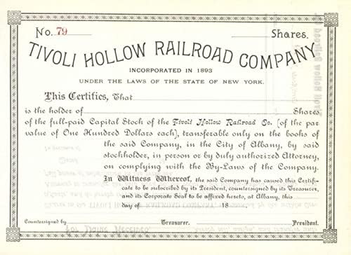 Tivoli Hollow Railroad Co. - Certifikat Zaliha