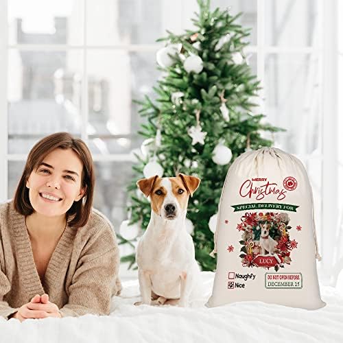 BAGEYOU personalizirani pas Santa vreće lijepa Američki buldog Santa torba za Božić Božić Poklon sa vezicom