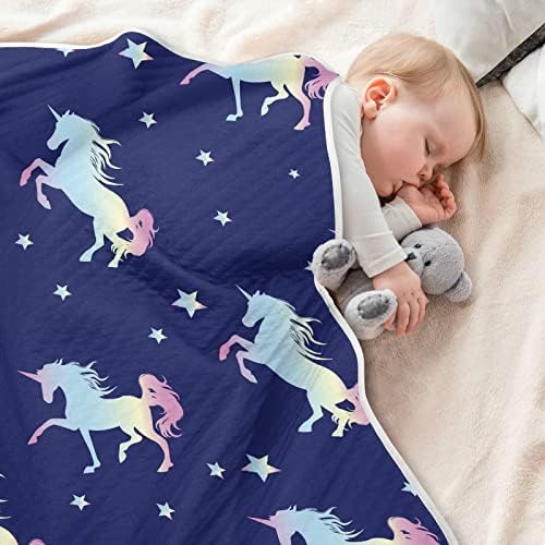 Swaddleetk od jednoroga silueta pamučna pokrivačica za dojenčad, primanje pokrivača, lagana mekana prekrivačica za krevetić, kolica, rabljevine, čarobne, 30x40 in, plave boje