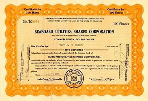 Seaboard Utilities Dijeli Korporaciju-Certifikat Dionica