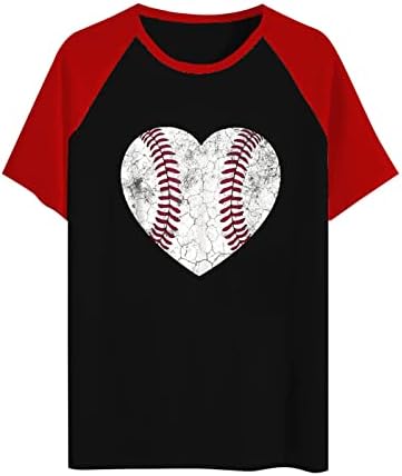 Bejzbol košulje Žene Baseball Graphic Tee Majice Kratki rukav Crew Crt Crt Raglan Heart Graphic Tee vrhovi