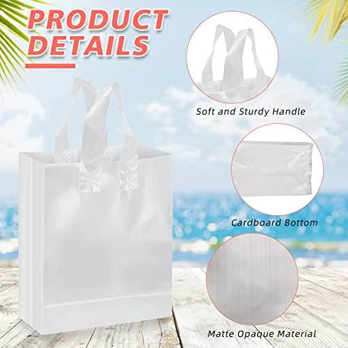 150 komada 3 veličine smrznute bijele plastične vrećice s ručkama, izvadite torbe s kartonskim dno čistom torbama s ručkama smrznute bijele poklon torbe za robu, kupovinu, butik i zabave