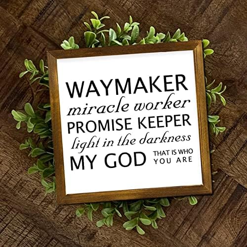 Waymaker Miracle Worker Promise čuvar uokvirenog drveta Sign Christian Pismo Zidno umjetničko znakovi Rustikalni kućni zidni ukras za kućna vrata Tornja na vrt