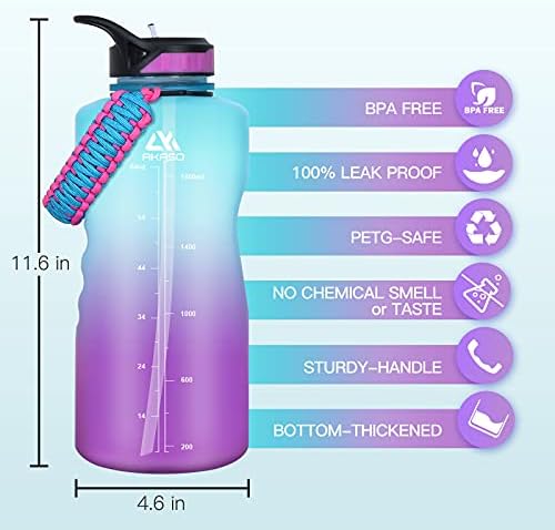 Akaso Polu galon / 64oz motivacijska boca sa vodom sa slamom i vremenskim markerom, nepropusni tritan BPA