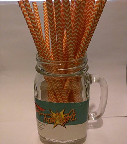 Narandžasti Ševron prugasti, Vintage papirne slamke za piće -100 COUNT - sumrak zabave