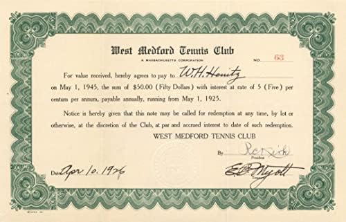 Teniski Klub West Medford-50 Dolara Obveznica