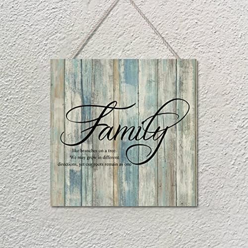 Wood Sign Biblijski stih Porodica poput grana na drveću Vintage Teal Wood Grain Funny Wall Art Viseći znakovni
