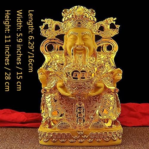 QBHN FENG SHUI Bog bogatstva Figurini ukras, zlatni caish kip God Of Fortune, Feng Shui Decor Feng Shui