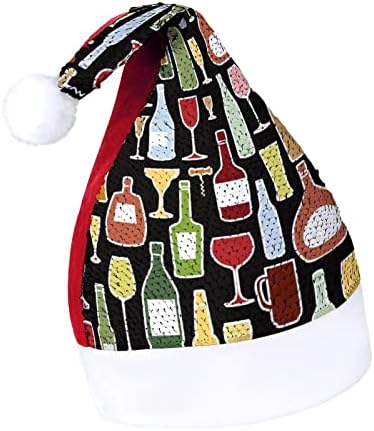 XKAWPC boca za vino i staklo za vino šljokice Božićni šešir DIY dizajn kape Santa Claus crveno zeleno