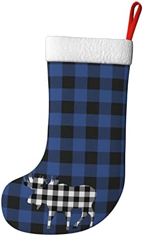 Silinana Buffalo Plaid Moose LumberJack plava crna plišani božićne čarape, Bogoraće Xmas, viseći ukrasi