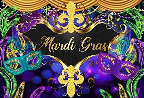 MEHOFOND Mardi Gras pozadina maskenbal dekoracije za zabave Baner ljubičasto Zlatna maska svjetlucave perle
