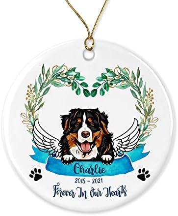 Zauvijek u našim srcima Ornament, poklon za gubitak pasa, Memorijal Bernskih planinskih pasa, sjećanje pasa, personalizirani Memorijalni Ornament šteneta