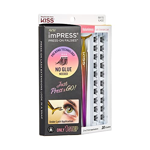 KISS imPRESS press-On Falsies Eyelash Clusters Kit, obiman, crn, bez muke, nevidljivi bend, prirodan, 24
