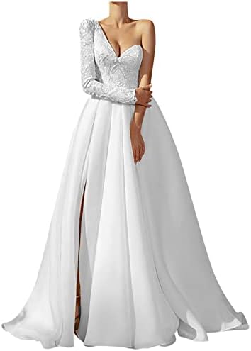 LCZIWO ženske vjenčanice 2023 Elegantni čipkasti vezom jedan rame Dugi rukav V izrez djeveruša bijela haljina