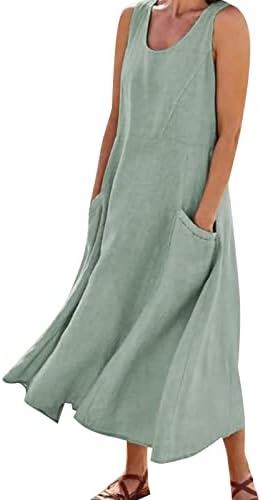 CKXZUI Maxi haljine za žene Ljeto pamučno posteljina testera bez rukava CREW CREW PLUS size sa ručicama