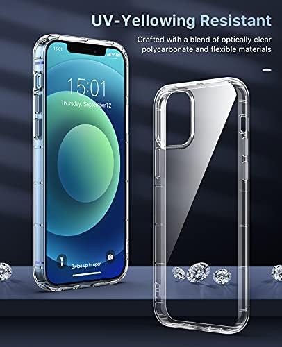 Crystal Clear Case kompatibilan sa iPhone 12/12 PRO, zaštita od vojske ne-žutilačke zaštitne od kvrga, uključi