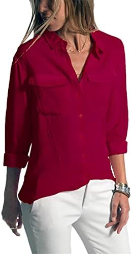 Andongnywell jednobojni Casual rever Dugi rukav majica džepna košulja Ženska odjeća ljetni višebojni vrhovi
