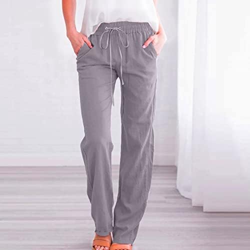 DAZLOR ženske pamučne lanene pantalone sa vezicama visokog struka Ležerne pantalone sa širokim nogama na