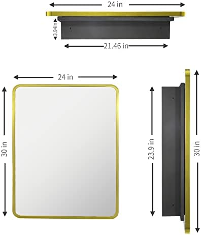 Movo Zlatni metalni okvir 24 inča x 30 inča ormar za lijekove za kupaonicu s ogledalom Aluminijska seoska