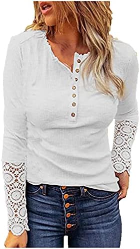 Henley s dugim rukavima za žene vafle pleteni pad pulover SLIM FALL SOLD O-izrez bluza majica dame vrhovi