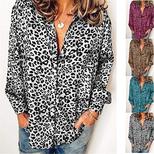 Andongnywell Ženska bluza Cheetah Ispiši labav dugi rukav V-izrez V-izrez Tops bluza T majice