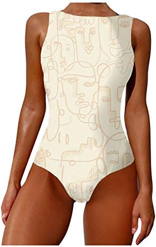 FMCHICO Jednodijelni kupaći kostim 2022,ljetni ženski kupaći kostim Grafiti apstraktni Print široke naramenice s visokim izrezom bez leđa