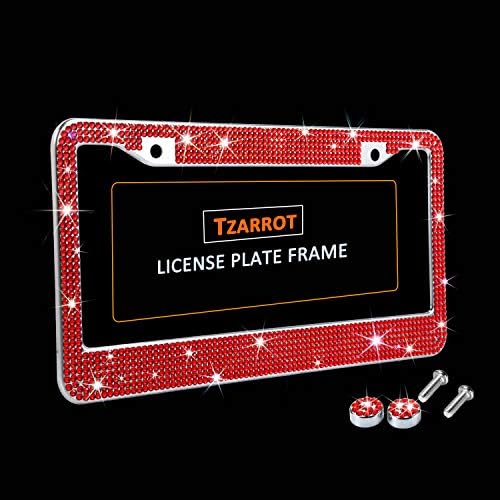 Tzarrot Red Bling Registarska tablica za žene za žene, metal RUST-otporna na pločicu poklopca Bling auto