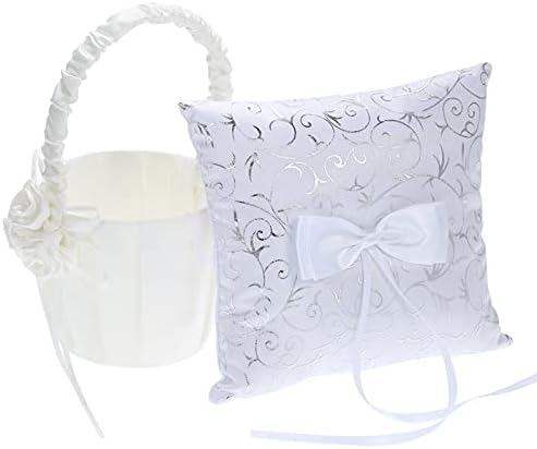 XMEIFEI dijelovi Svadbeni jastuk za odlaganje korpa Bijela satenska korpa za cvijeće i ukrasni jastuk vjenčana