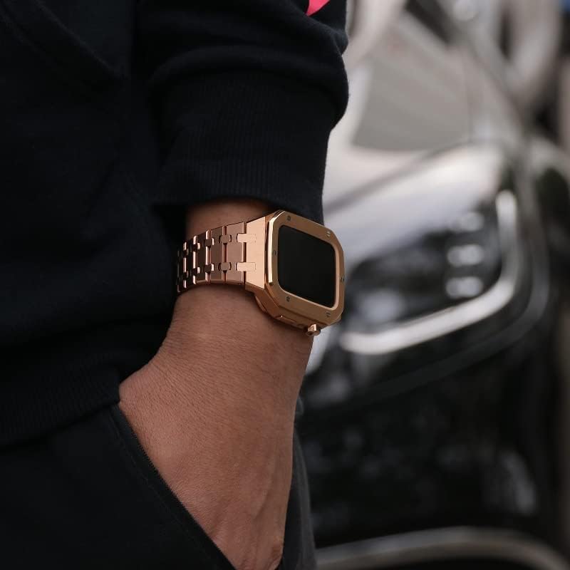 JDime Modifikacijski komplet Metalni remen + futrola za Apple Watch Band 45mm 44mm Retrofit narukvica ručni