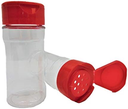 Srednji 4 OZ Clear Plastic Spice posuda za flašu sa crvenim poklopcem-Set šejkera za sito sa 6 poklopca savršen za začine, začinsko bilje, trljanje ili prah.- Country Creek LLC