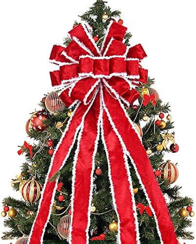 Lulu Home Božićno stablo, 48 x 13 crveni lepršavi rufni rub s dugim streamerima, ožičeni ivični ukrasni