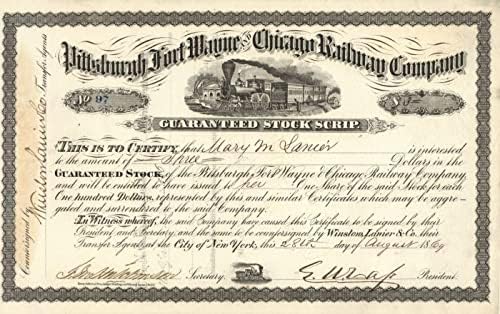 Pittsburgh, Fort Wayne i Chicago Railway Co. - Certifikat Zaliha