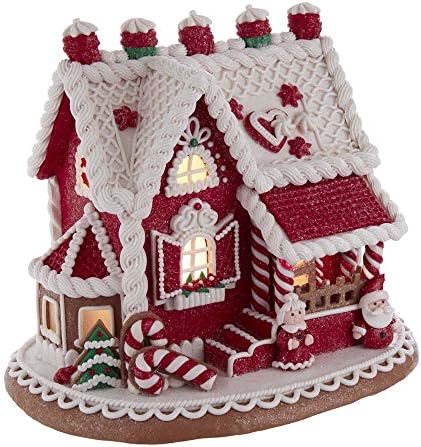 Kurt S. Adler 9-inčni crveni i bijeli Santa i gospođa Claus Gingerbread House, Multi