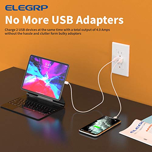ELEGRP USB punjač zidne utičnice, dvostruki brzi USB priključci 4,0 AMP sa pametnim čipom, 20 amp dupleksnog