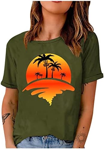 Majica na plaži Hawaii Ženska majica za surfanje palma za palme, kratki rukav Crewneck Tee Top Holiday Casual