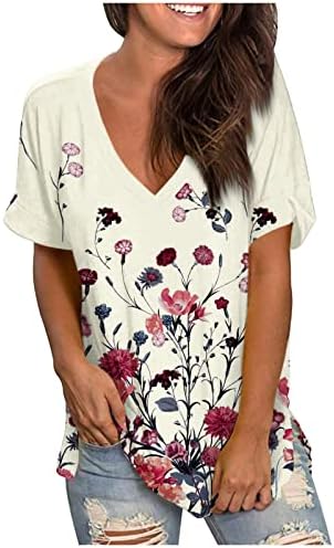 Ženski print Ležerne prilike ljetni vrhovi kratki rukav V izrez Kašika za majicu Lagana udobna ljetna tunika