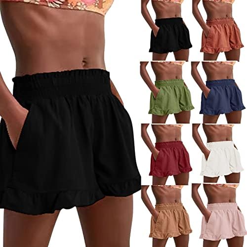 Firero ženske kratke hlače, ženske ljetne elastične struke Comfy šorc sa džepom kratke hlače za plažu